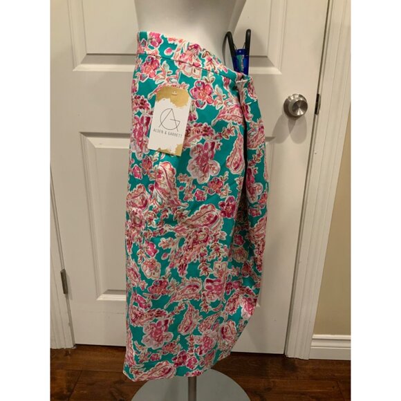 J. Crew Teal Green & Pink Floral Patterned Pencil Skirt Size 14 NWT! - Picture 3 of 7